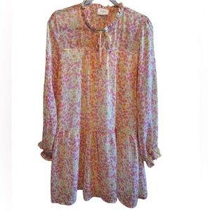 Everly ANTHRO White Pink Yellow Floral Dress Sz Large